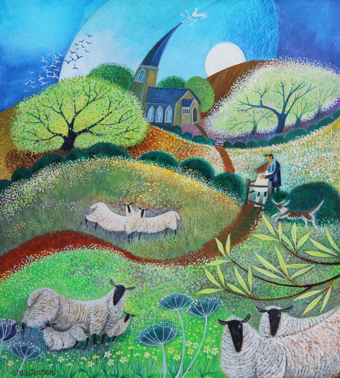 Kussende poort, 2021 (acrylverf op papier) door Lisa Graa Jensen