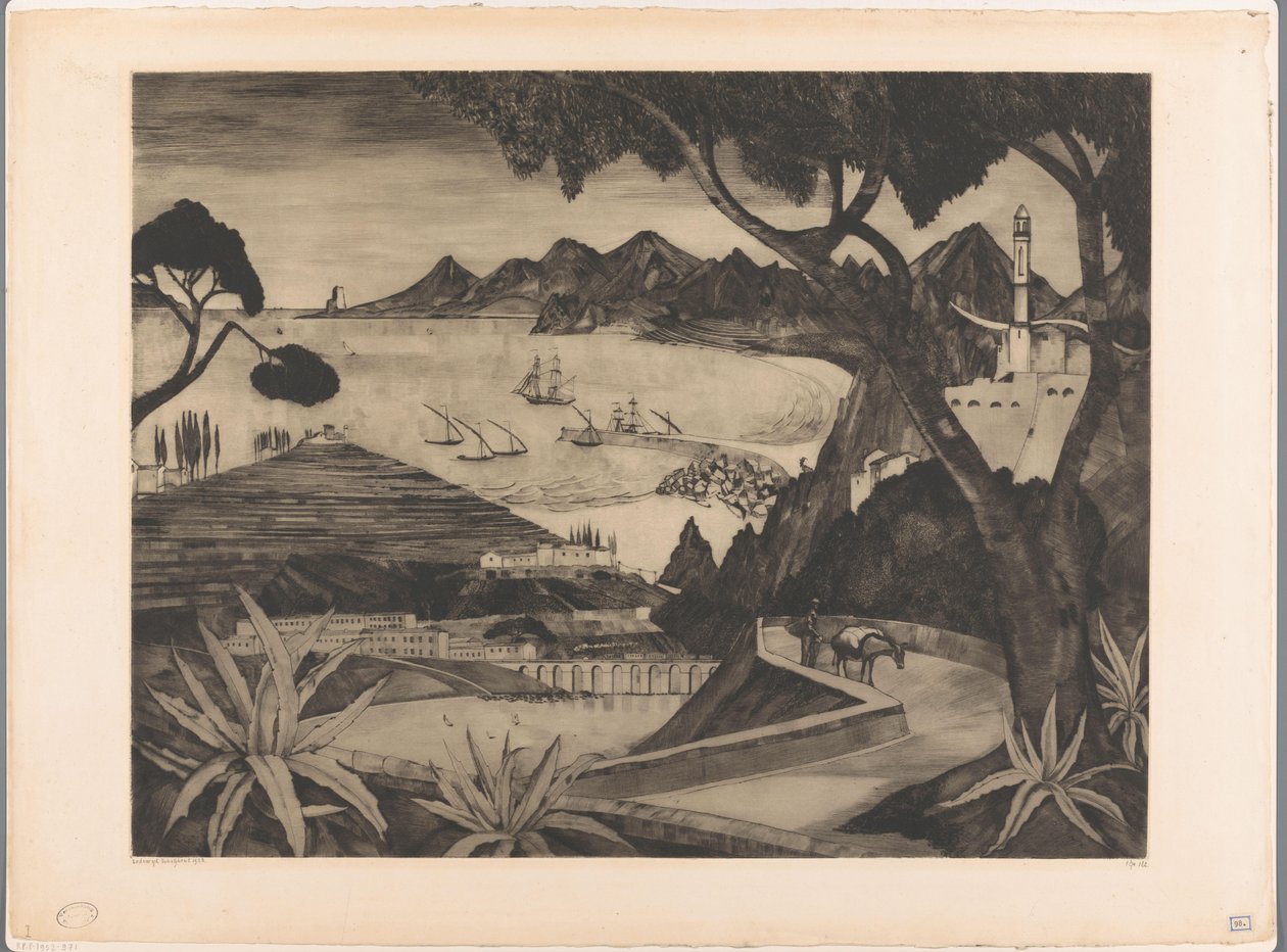 Berglandschap met baai op Corsica door Lodewijk Schelfhout (signed by artist)