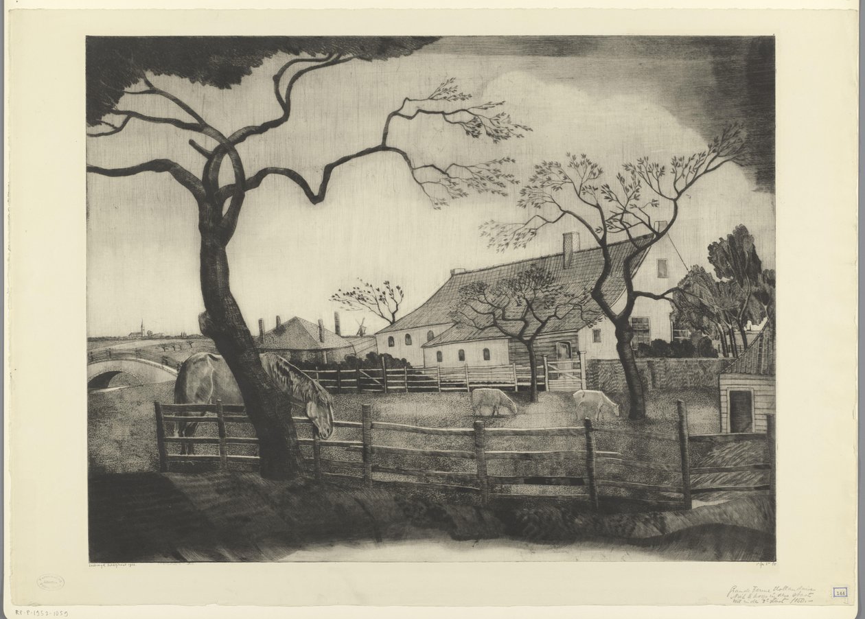 Boerderij met vee in Holland door Lodewijk Schelfhout (signed by artist)