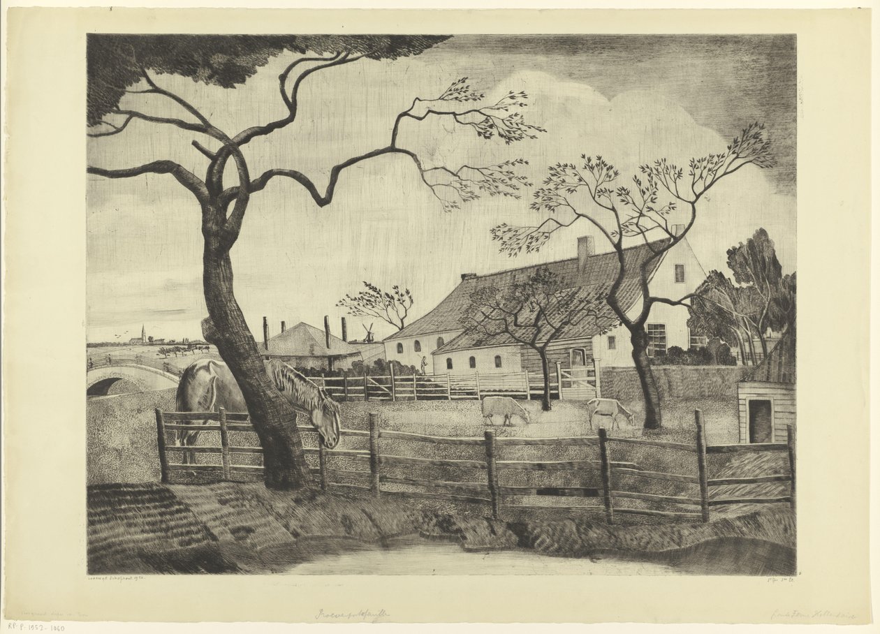 Boerderij met vee in Holland door Lodewijk Schelfhout (signed by artist)