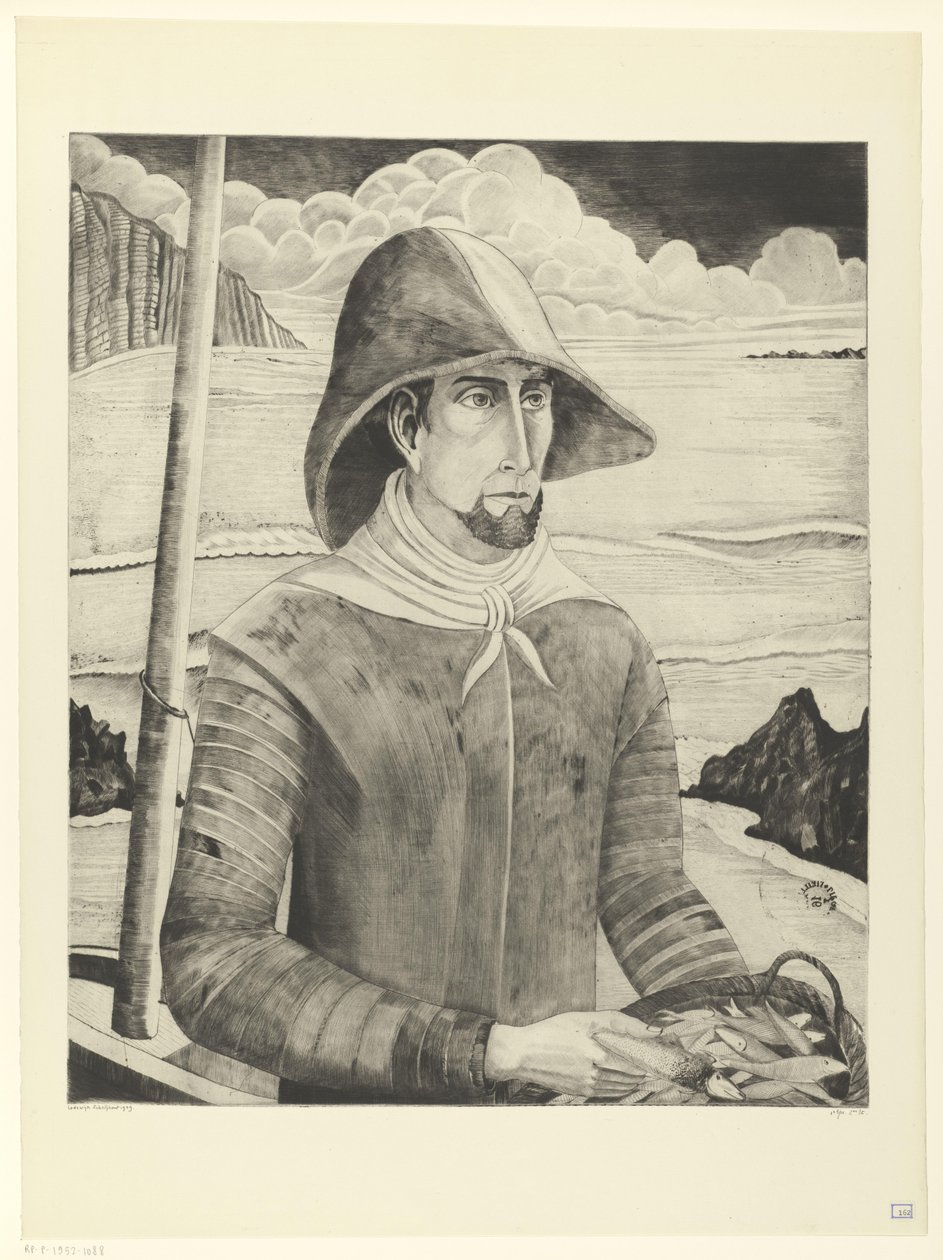 Bretonse visser door Lodewijk Schelfhout (signed by artist)