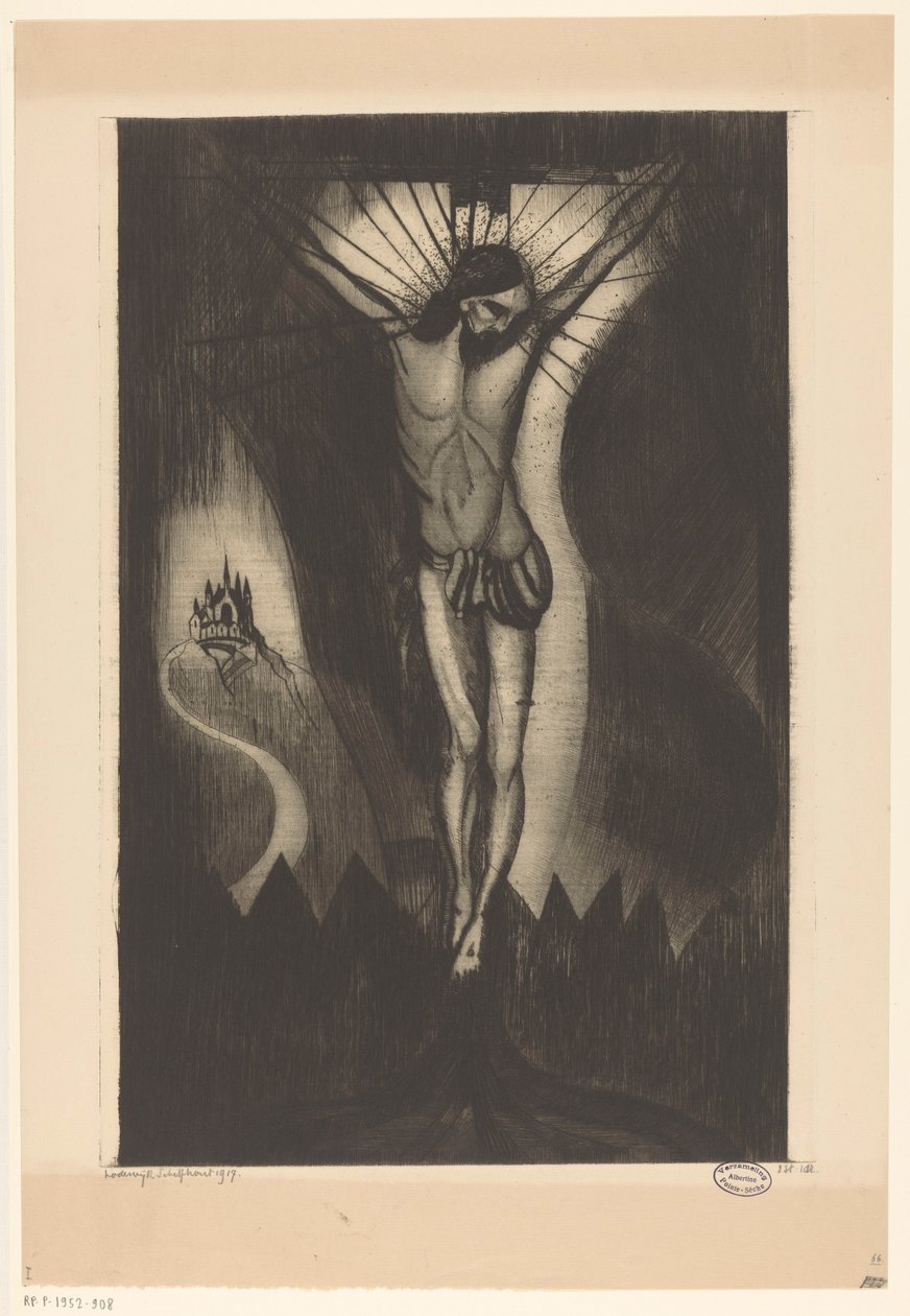 Christus aan het kruis door Lodewijk Schelfhout (signed by artist)