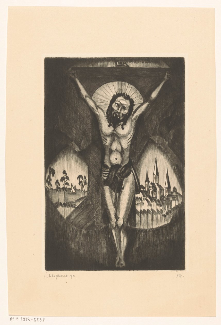 Christus aan het kruis door Lodewijk Schelfhout (signed by artist)