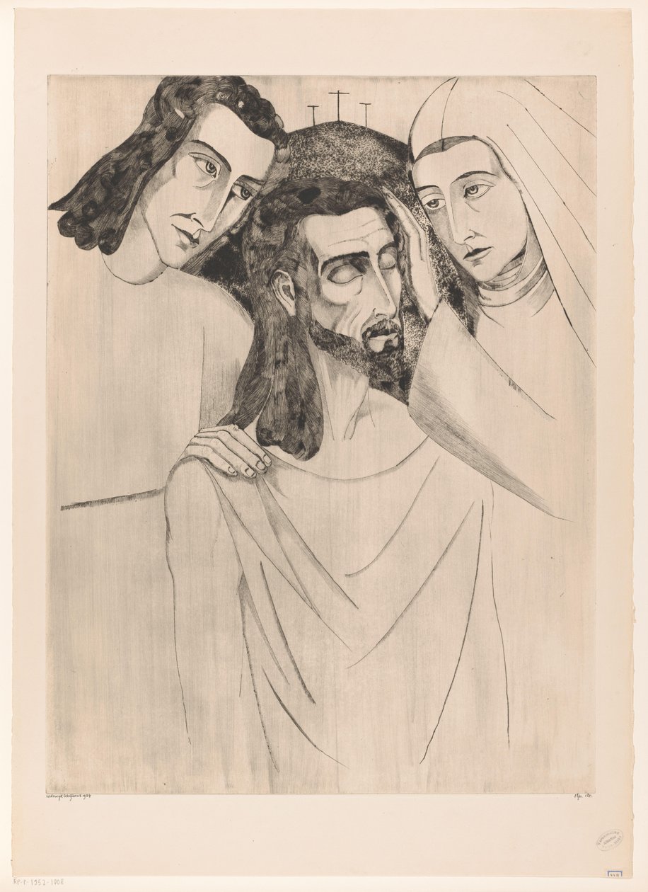 Christus tussen Johannes de Doper en Maria door Lodewijk Schelfhout (signed by artist)