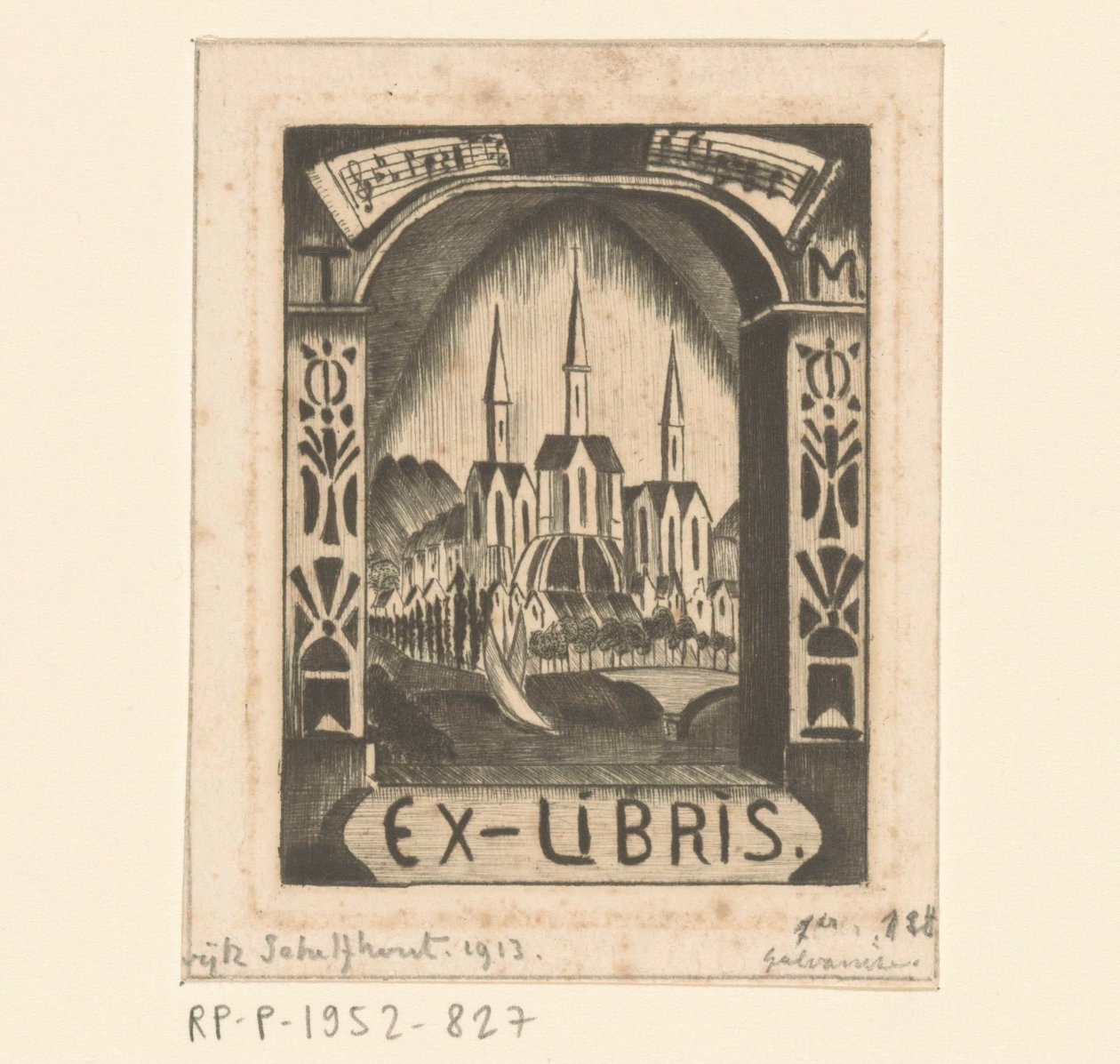 Ex libris van T. Mengelberg door Lodewijk Schelfhout (signed by artist)