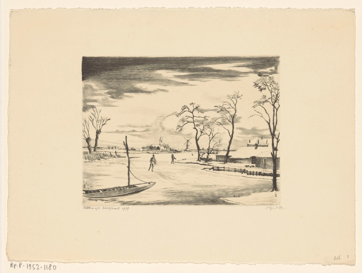 Hollands winterlandschap II door Lodewijk Schelfhout (signed by artist)