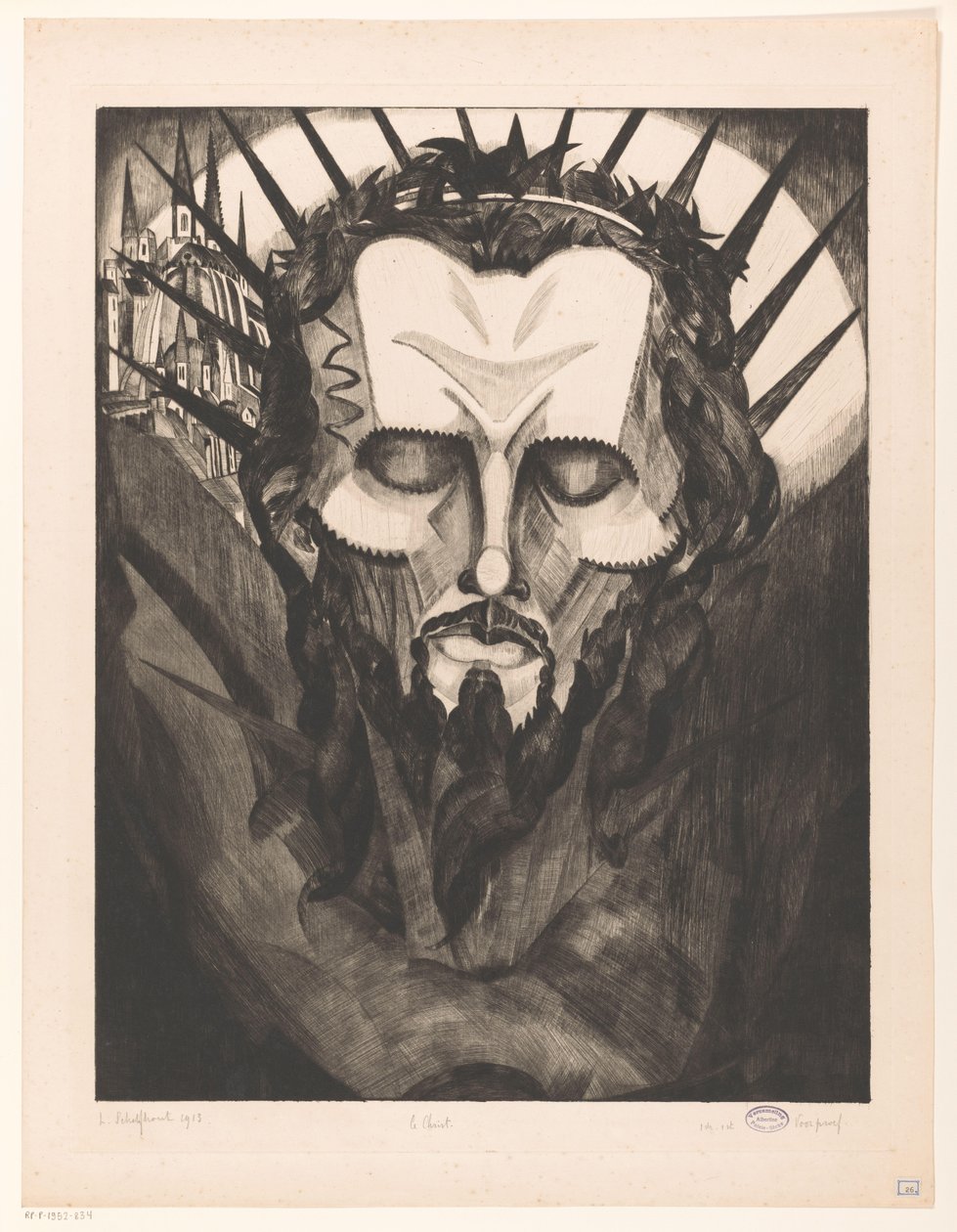 Hoofd van Christus door Lodewijk Schelfhout (signed by artist)