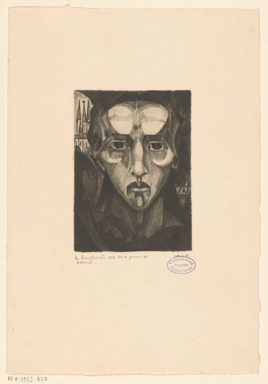 Hoofd van een vrouw door Lodewijk Schelfhout (signed by artist)