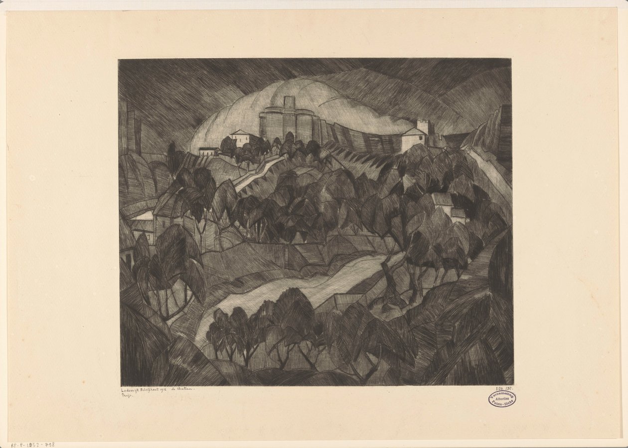 Kasteel op een heuvel door Lodewijk Schelfhout (signed by artist)