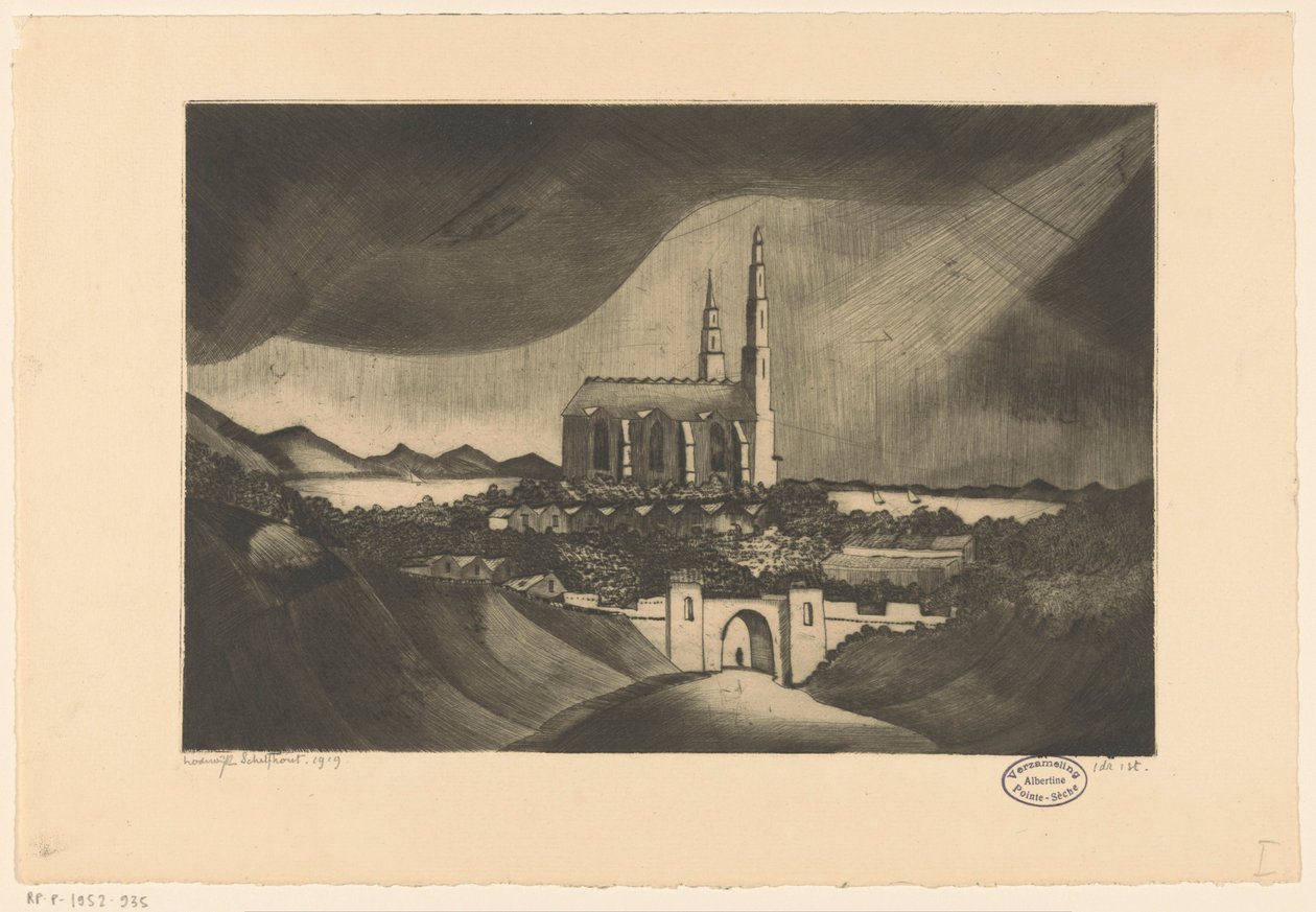 Kathedraal door Lodewijk Schelfhout (signed by artist)