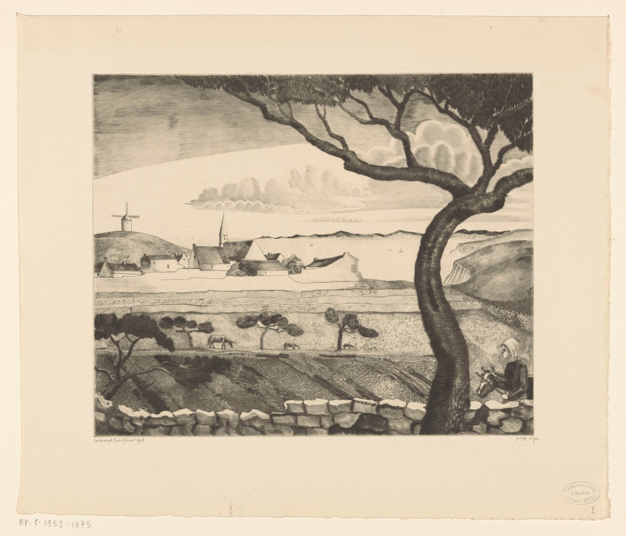 Kustlandschap met landweg door Lodewijk Schelfhout (signed by artist)