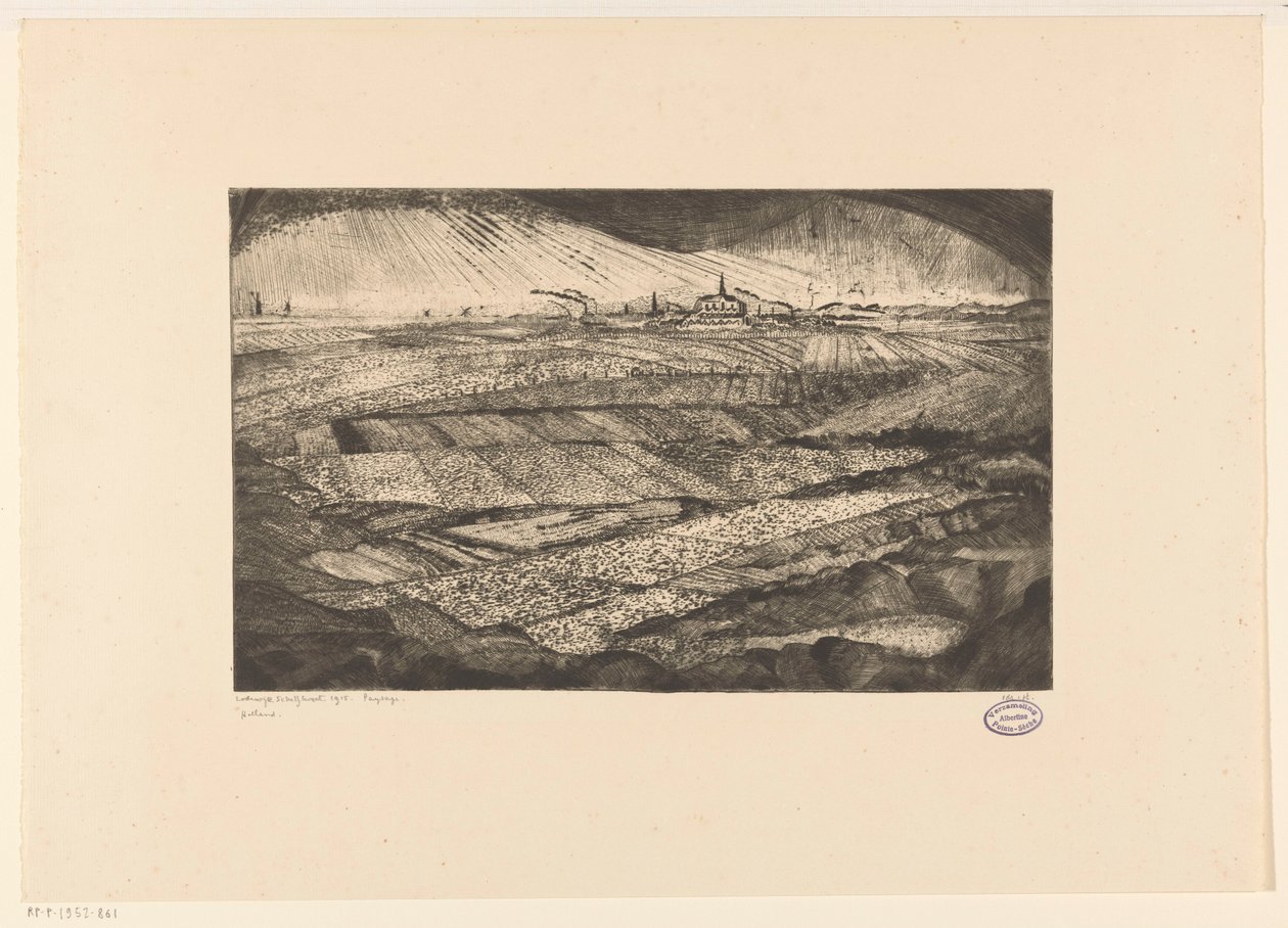 Landschap met akkers door Lodewijk Schelfhout (signed by artist)