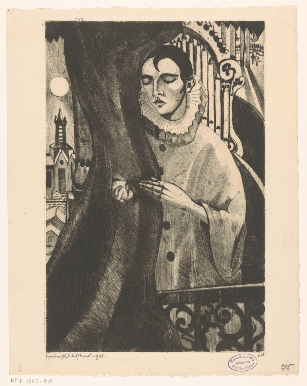 Pierrot II door Lodewijk Schelfhout (signed by artist)