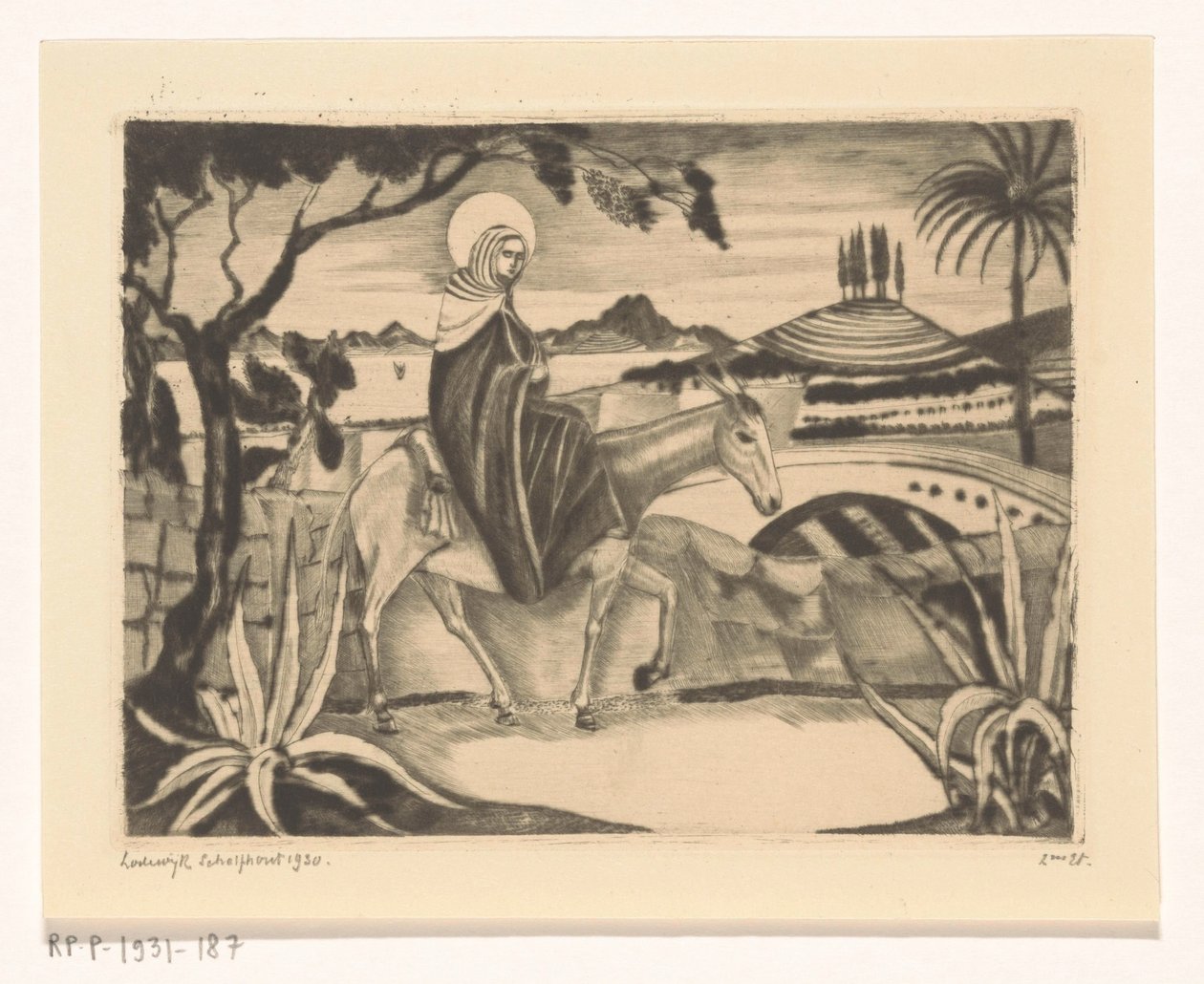 Vlucht naar Egypte door Lodewijk Schelfhout (signed by artist)