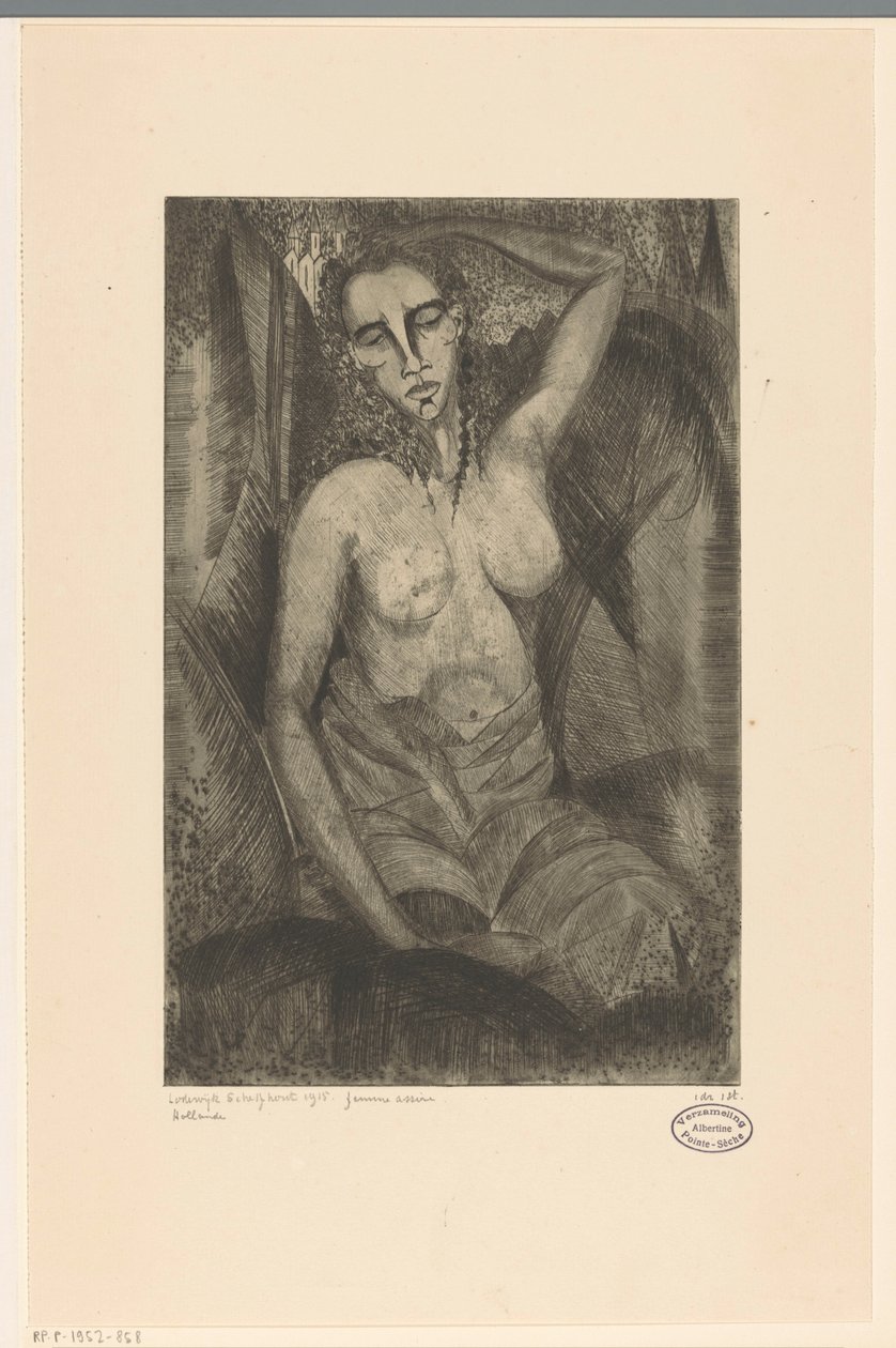 Zittende vrouw door Lodewijk Schelfhout (signed by artist)