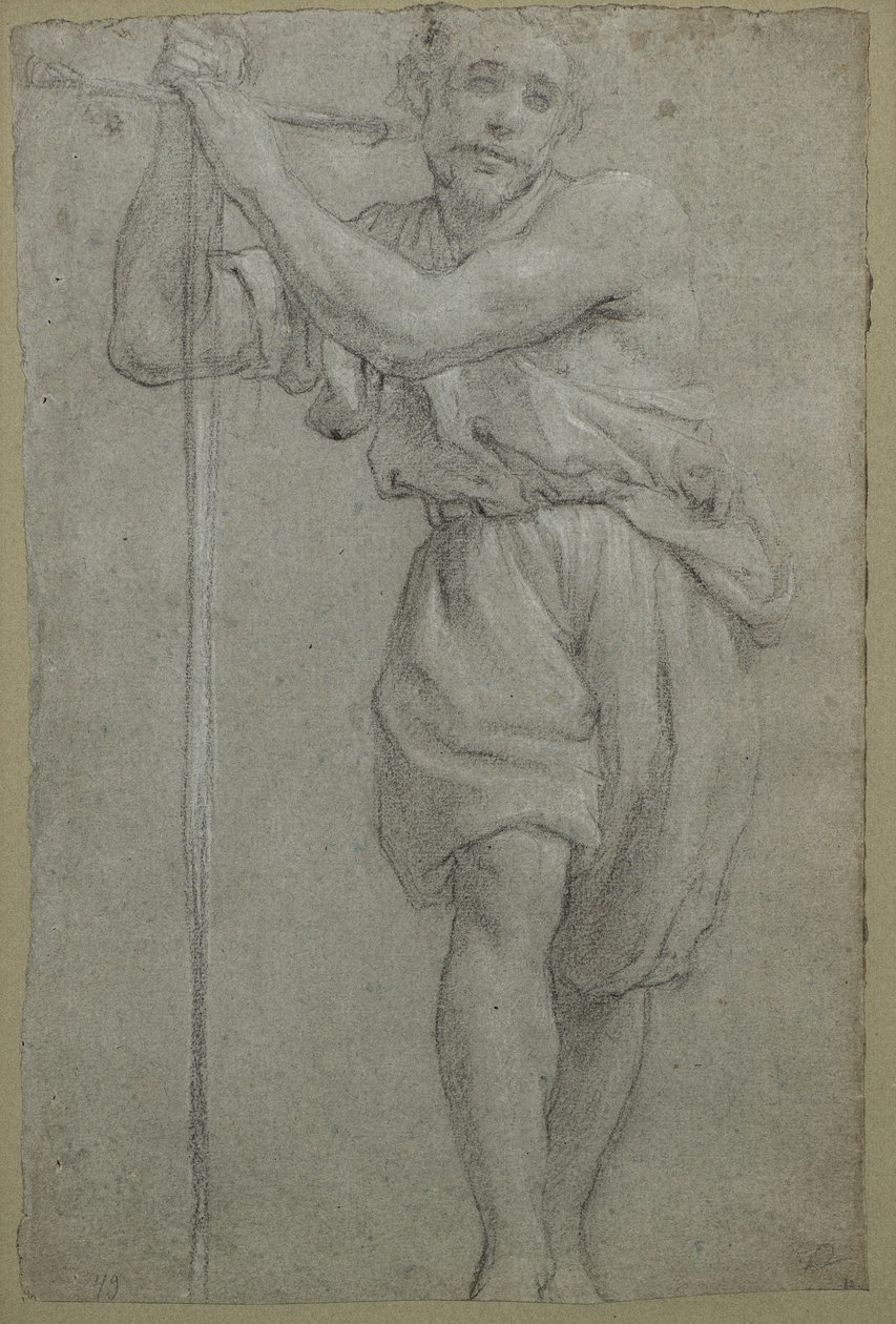 Een Man Leunend op een Houten Kruis door Lodovico (attr. to) Carracci