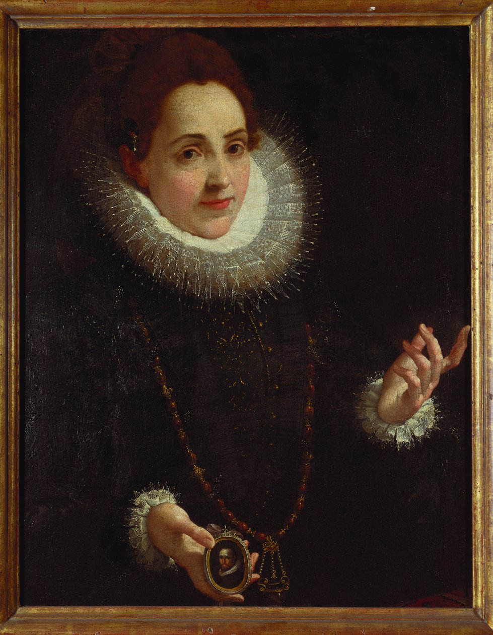 Portret van een dame met een portretminiatuur van een heer door Lodovico Carracci