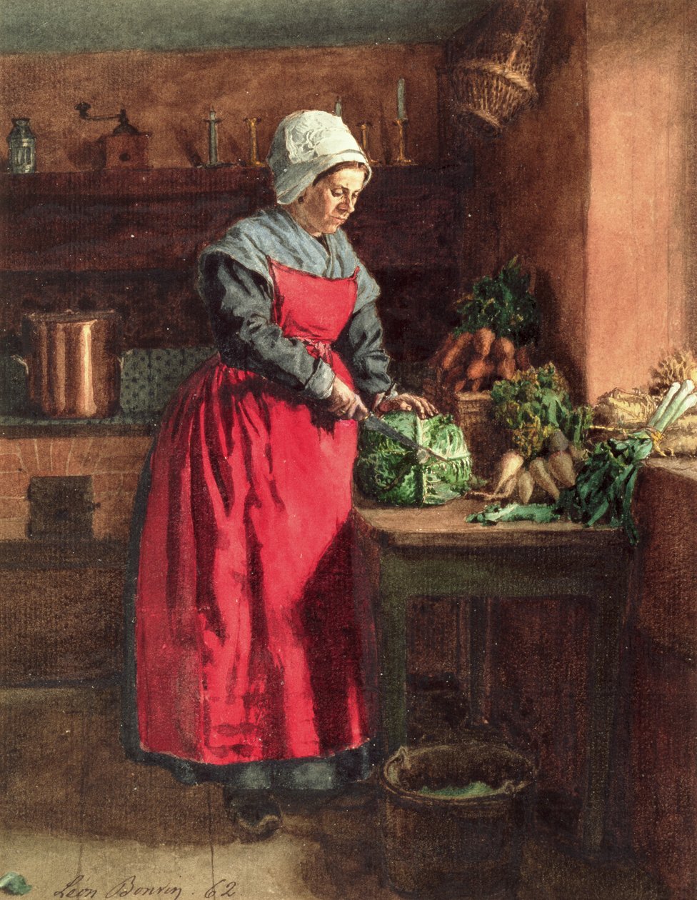 Kok met rode schort, 1862 door Léon Bonvin