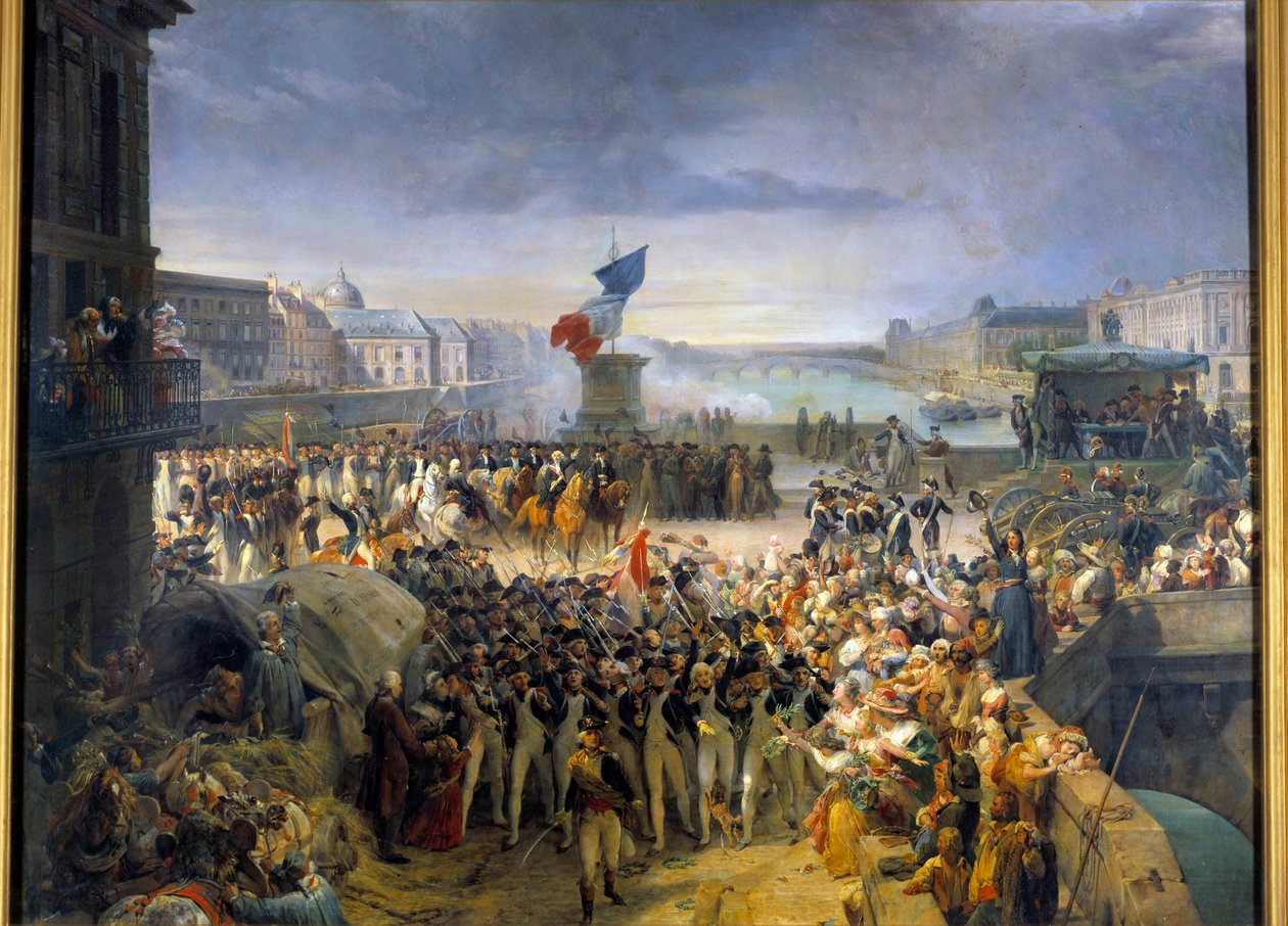 De Nationale Garde van Parijs, verzameld op Pont Neuf, vertrekt naar het leger in september 1792 door Léon Cogniet