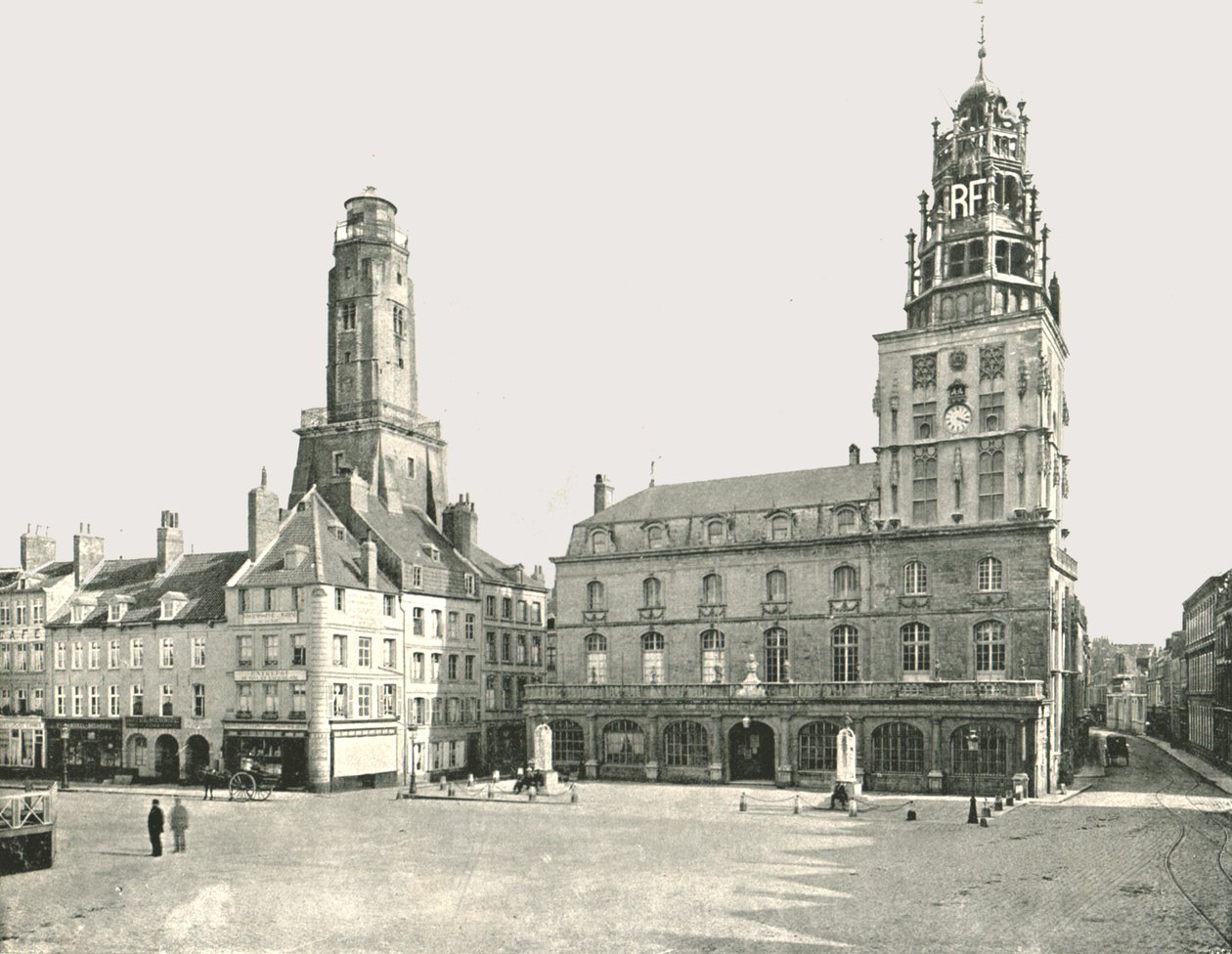 De wachttoren en het stadhuis, Calais, Frankrijk door London Stereoscopic and Photographic Co