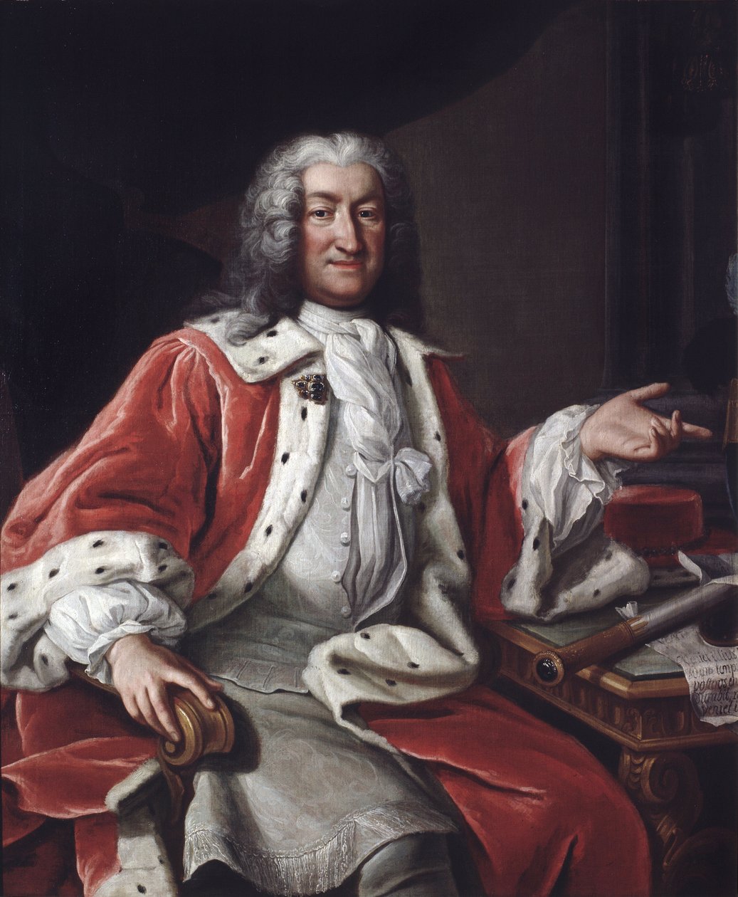 Portret van graaf Arvid Horn, soldaat, politicus, diplomaat en president van de kanselarij van de geheime raad door Lorentz the elder Pasch