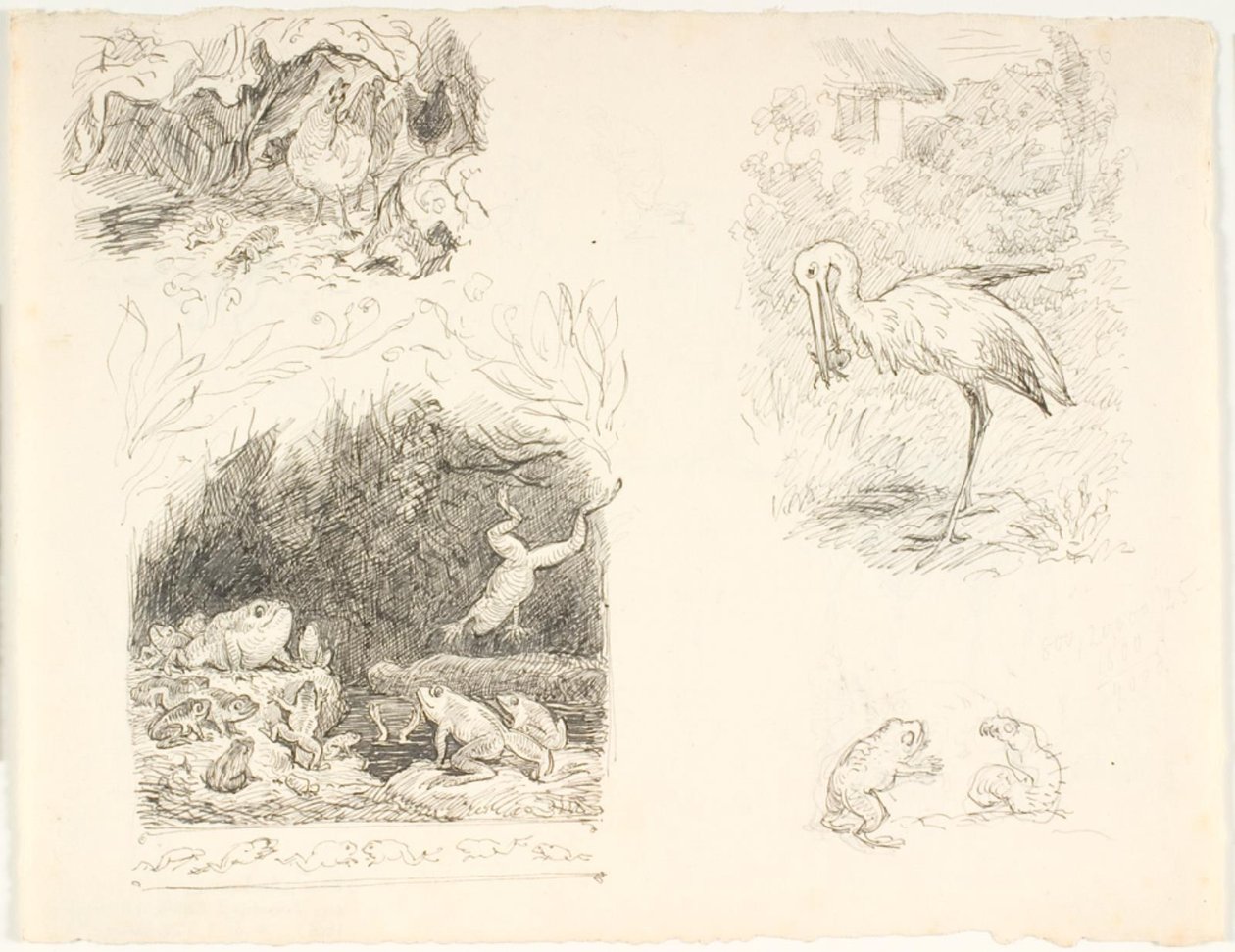 Vier schetsen voor illustraties voor De Pad, H.C. Andersens Nieuwe Sprookjes en Verhalen door Lorenz Frølich