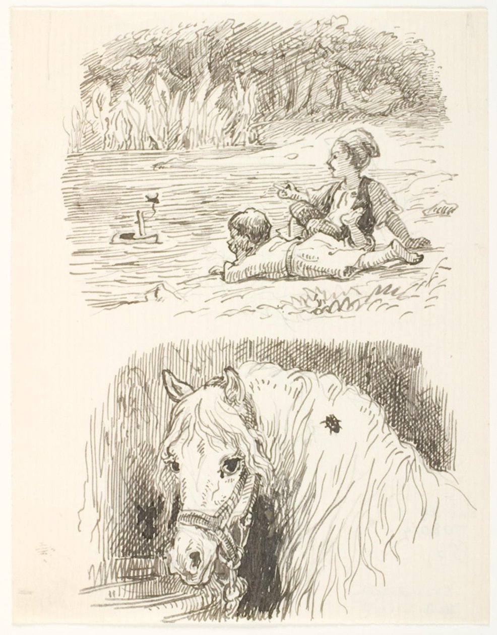 Twee schetsen voor illustraties voor Skarnbassen door Lorenz Frølich