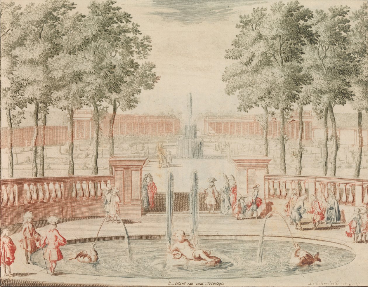De Fontein van Hercules, met die van de Groote Sprong, voor 