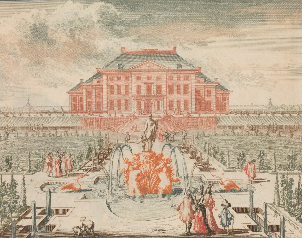 ’t Konings Huis van de Tuin-zyde, met de Fontein van Venus, in: Tooneel Der Voornaamste N... door Lorenz Scherm