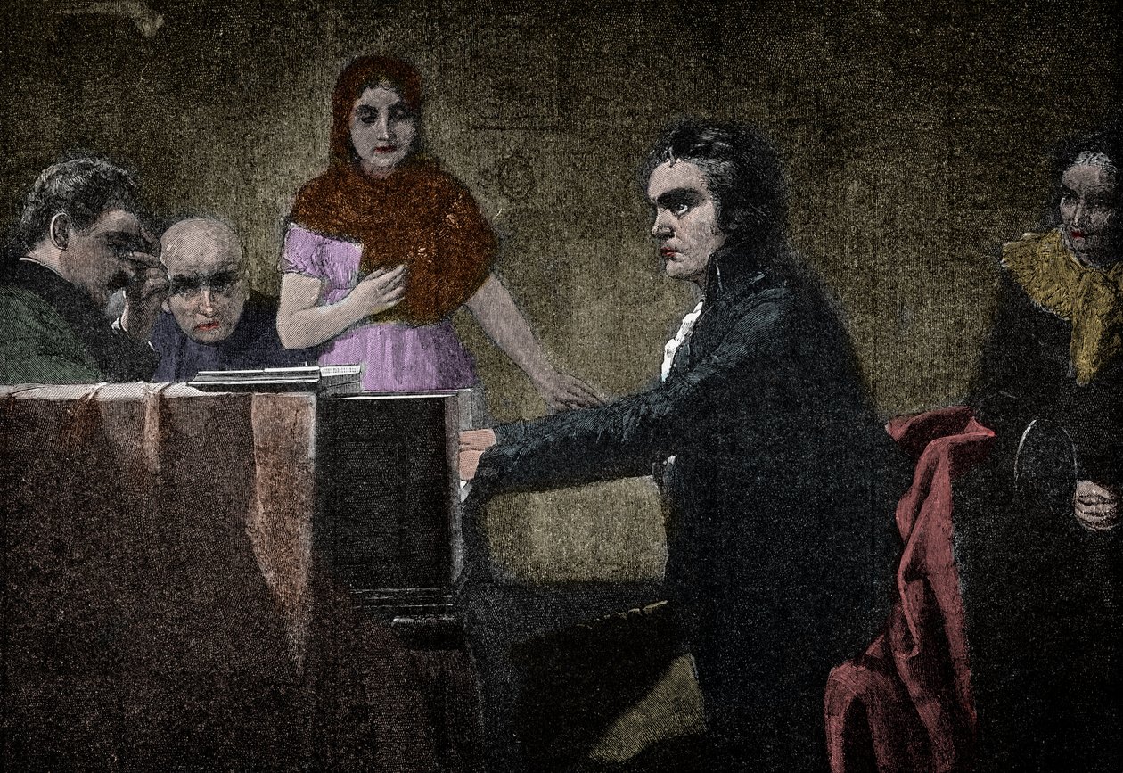 Ludwig van Beethoven speelt de Mondscheinsonate - gravure naar Lorenz Vogel door Lorenz Vogel