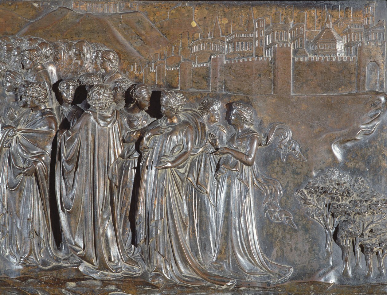 Detail van de menigte, Heiligdom van St. Zenobius (detail) door Lorenzo Ghiberti