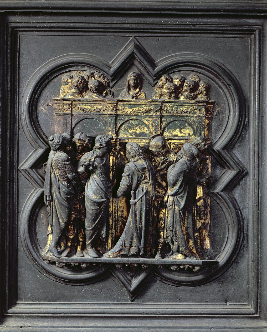 Pinksteren, twintigste paneel van de Noorddeuren van het Baptisterium van San Giovanni, 1403-24 door Lorenzo Ghiberti
