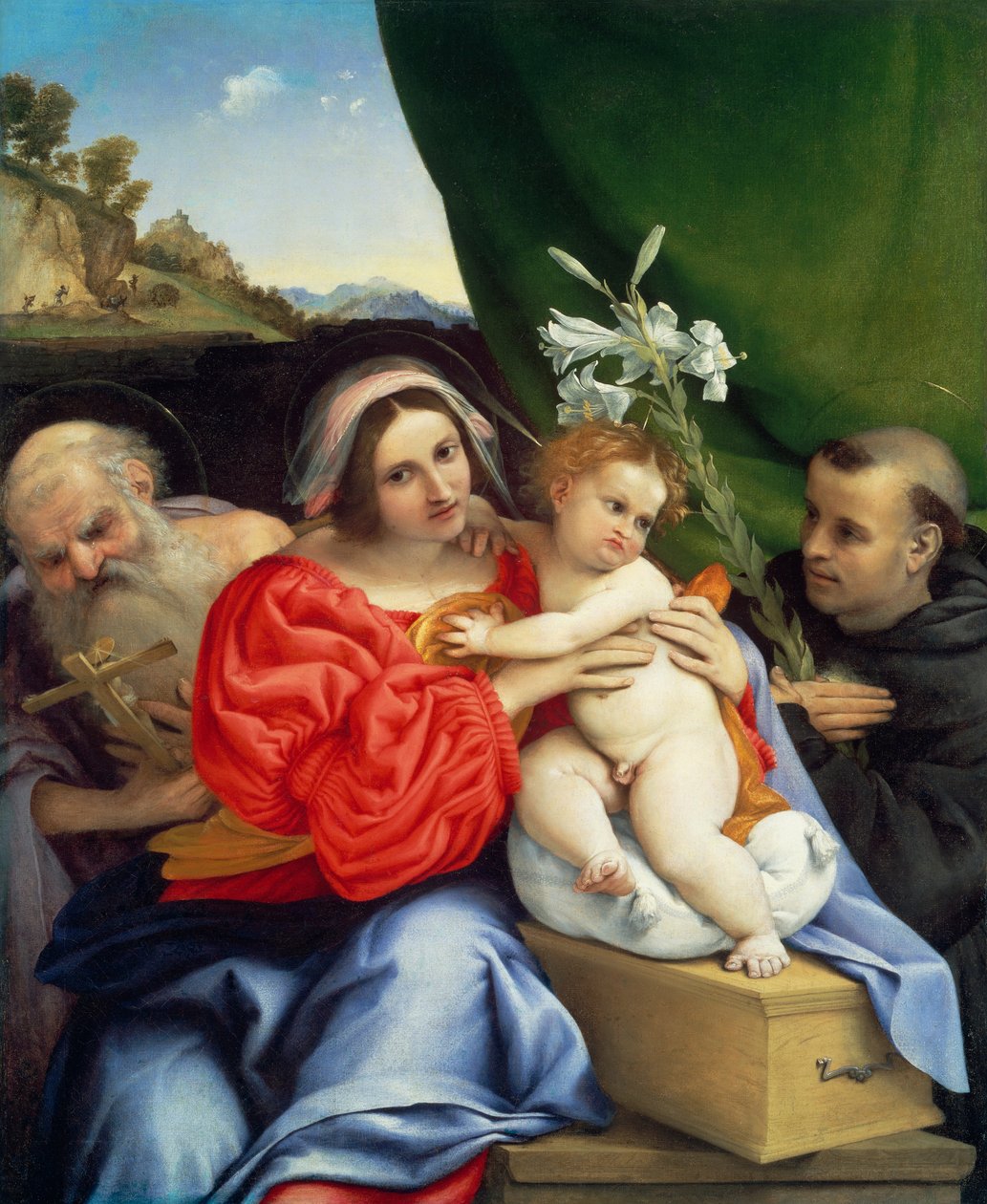 Maagd en Kind met de Heiligen Hiëronymus en Nicolaas van Tolentino door Lorenzo Lotto