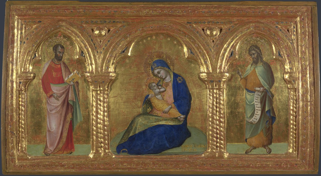 De Madonna van Nederigheid met Heiligen Marcus en Johannes door Lorenzo Veneziano