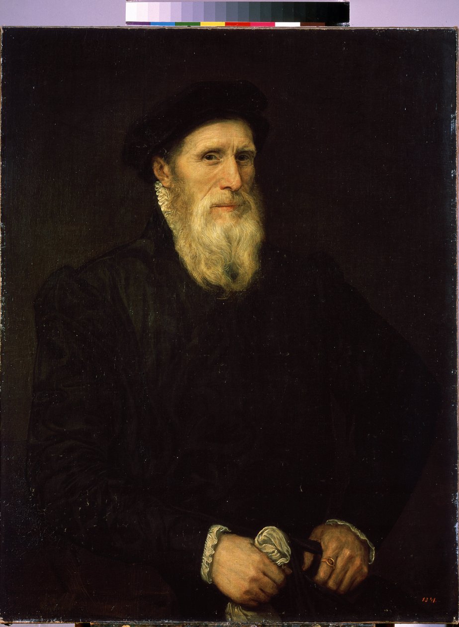 Portret van een oude man door Lorenzo (attr. to) Lotto