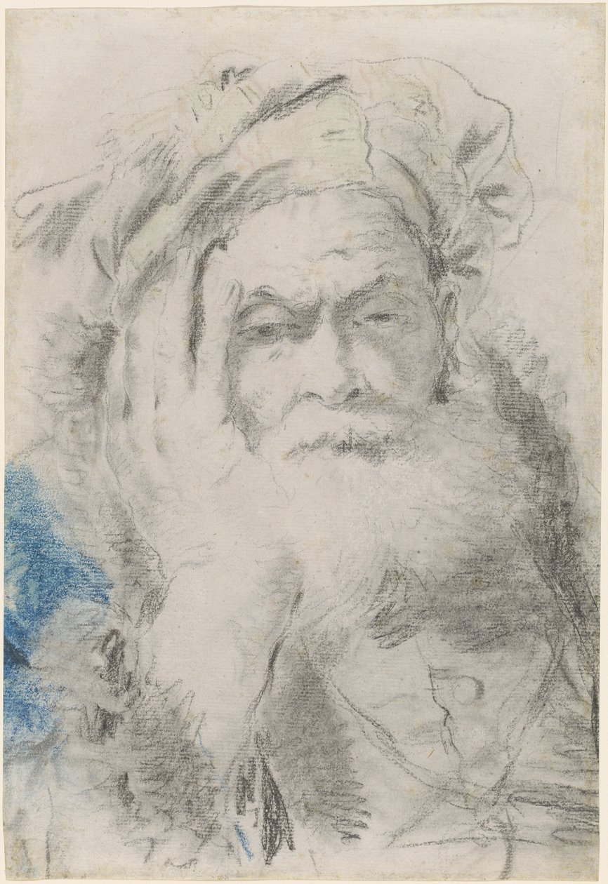 Een Bejaarde Man met Baard die zijn Hoofd op zijn Hand Rust door Lorenzo Baldissera Tiepolo