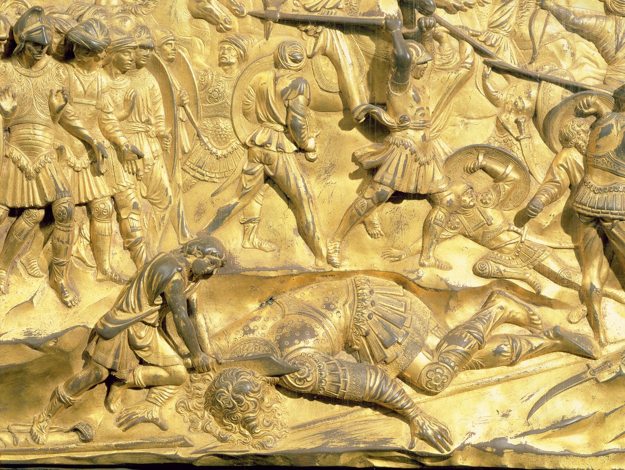 David en Goliath, detail van het originele paneel van de oostdeuren van de doopkapel, 1425-52 (na restauratie) door Lorenzo Ghiberti