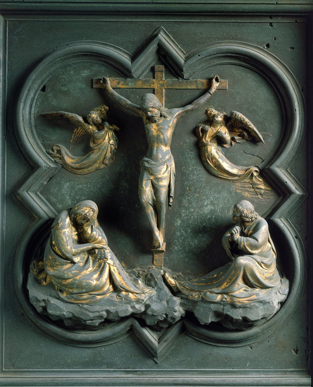Noordpoort (genoemd Poort van het Kruis, in het noorden), buitendetail: de kruisiging door Lorenzo Ghiberti