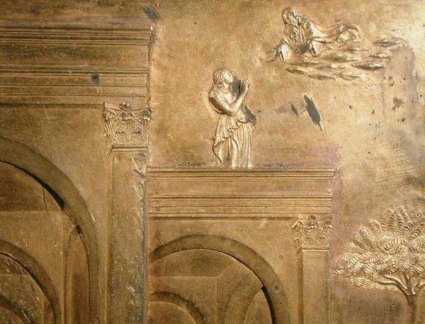 Het verhaal van Jakob en Esau, detail van het originele paneel van de oostelijke deuren van de doopkapel door Lorenzo Ghiberti