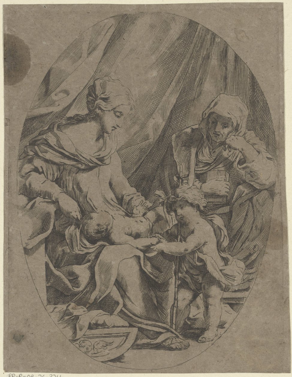 Maria met het Christuskind, de jonge Johannes de Doper en Elisabet door Lorenzo Loli