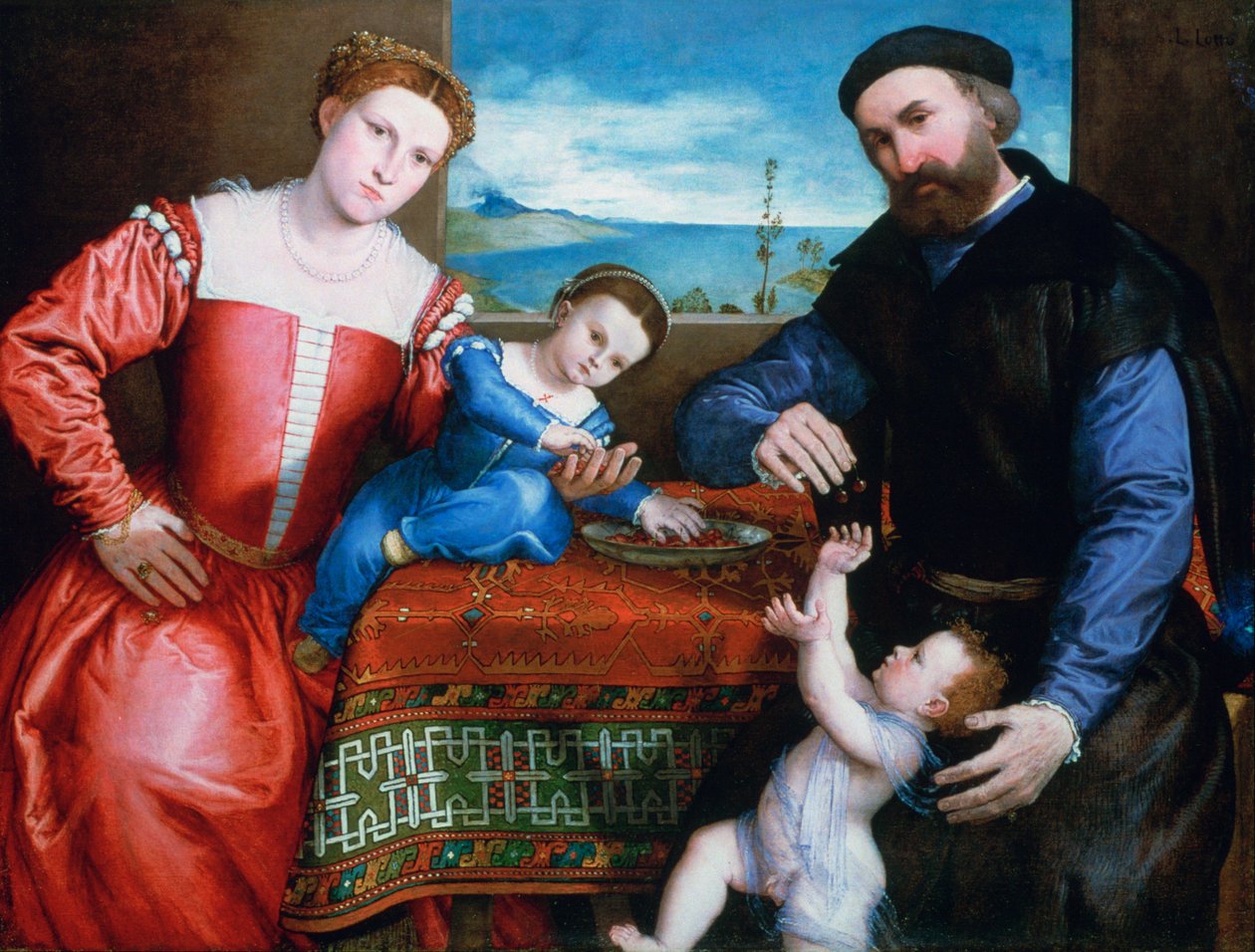 Giovanni della Volta met zijn vrouw en kinderen door Lorenzo Lotto