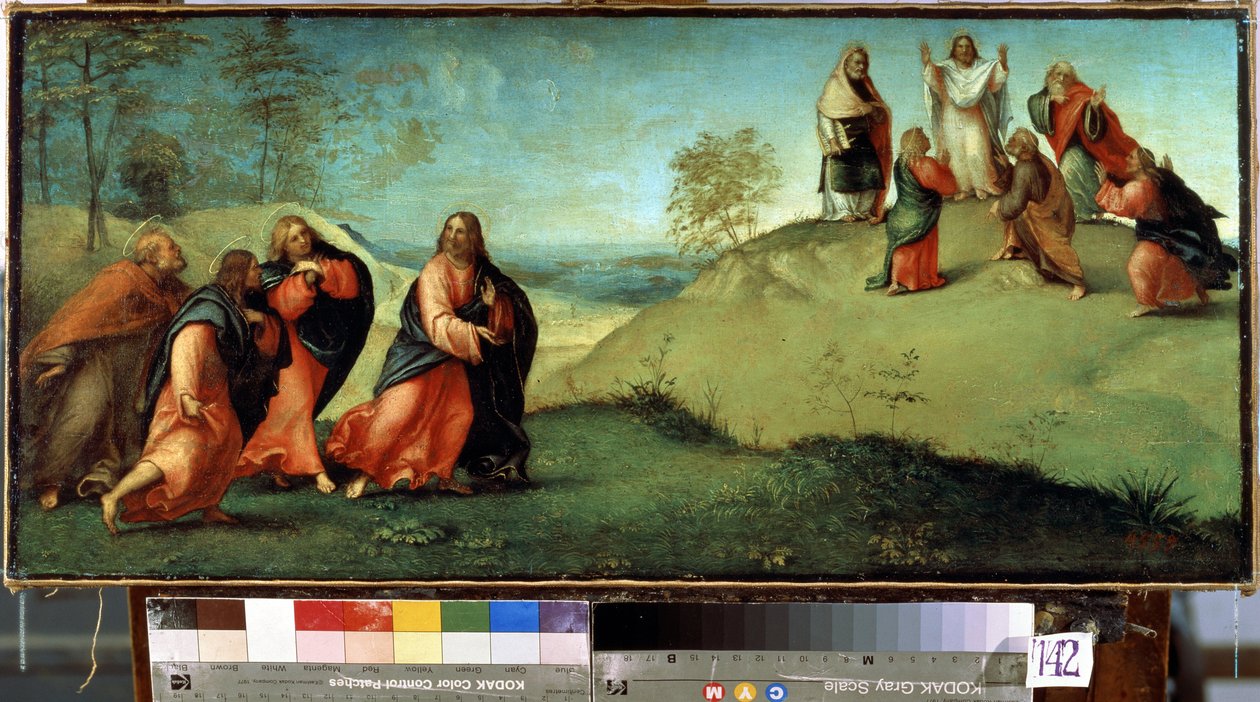 Christus leidt de apostelen naar de berg Thabor door Lorenzo Lotto