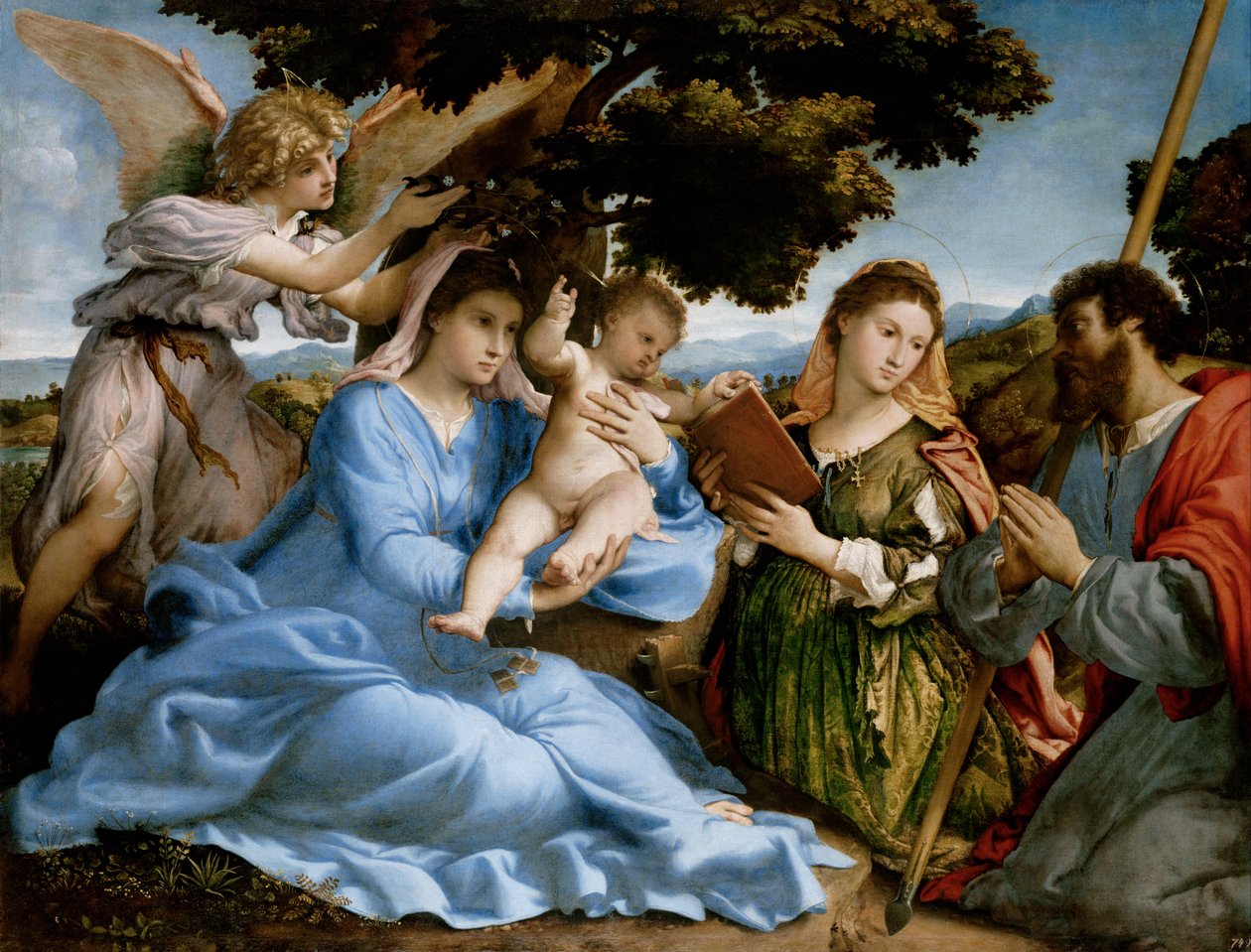 Madonna met kind en de heiligen Catharina en Thomas (sacra conversazione) door Lorenzo Lotto
