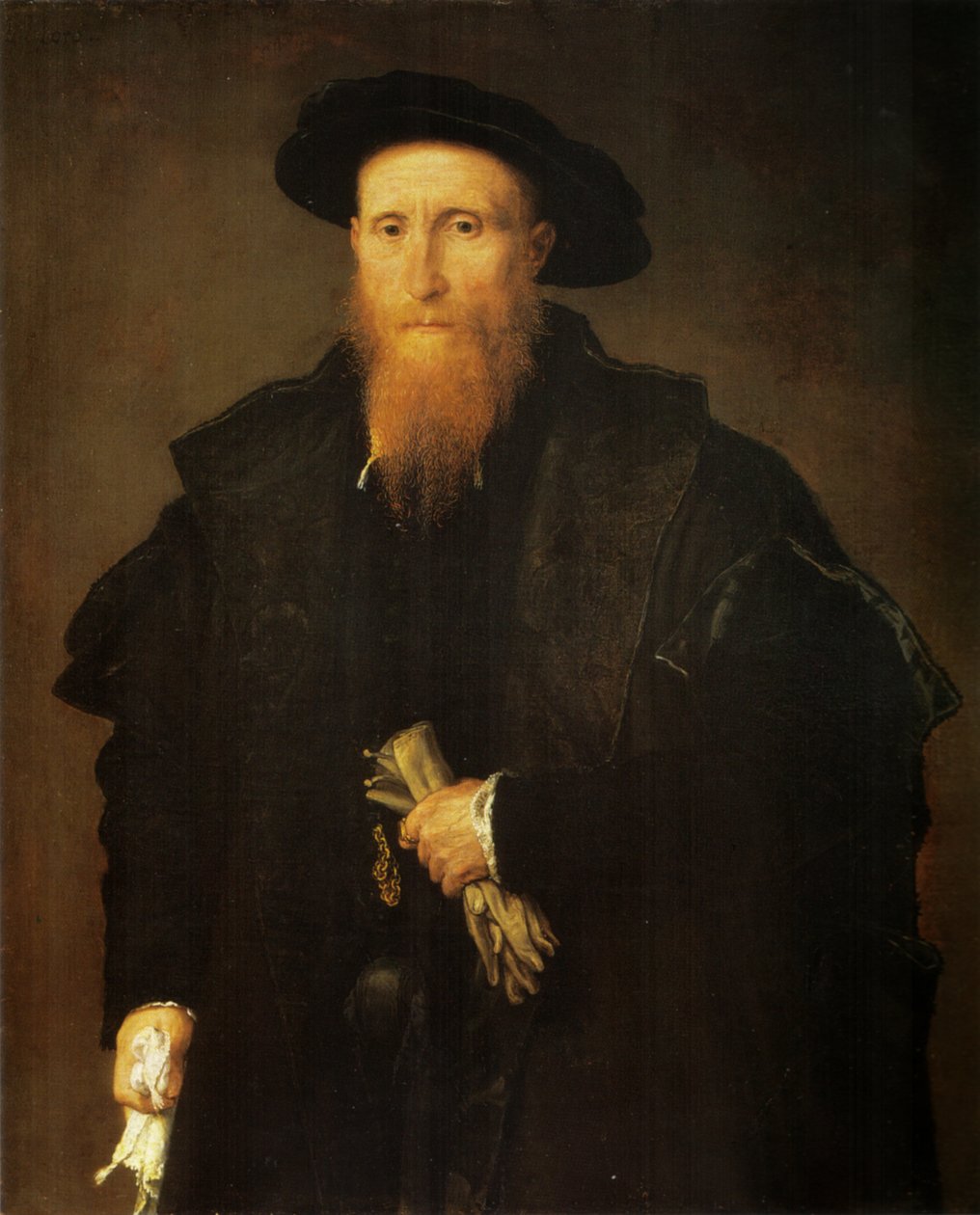 Portret van een oude man met handschoenen door Lorenzo Lotto