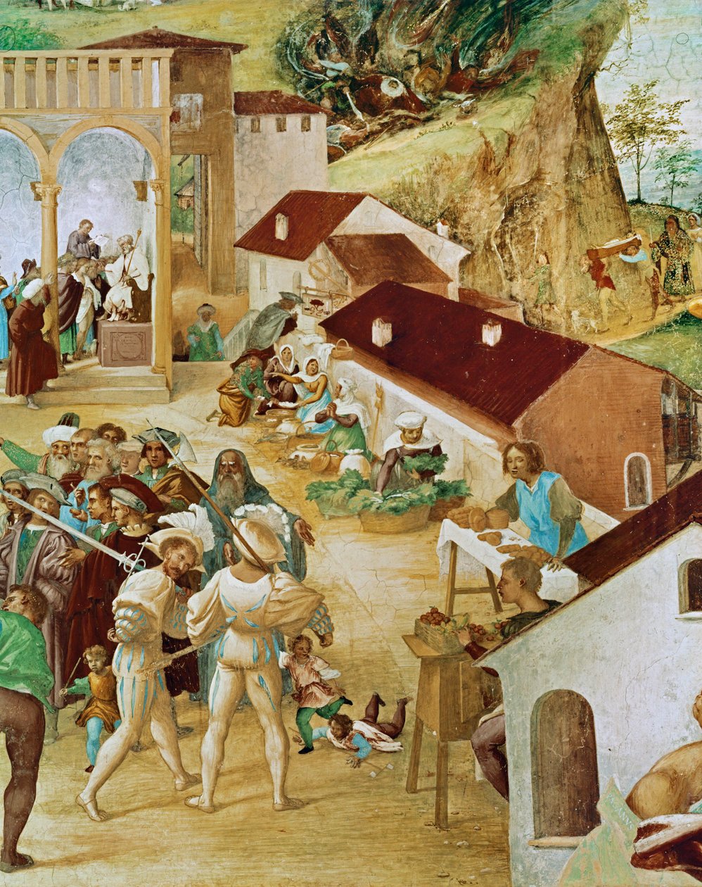 Rechterzijde van de Capella Suardi, Kerk Santa Barbara in ... (muurschildering) door Lorenzo Lotto