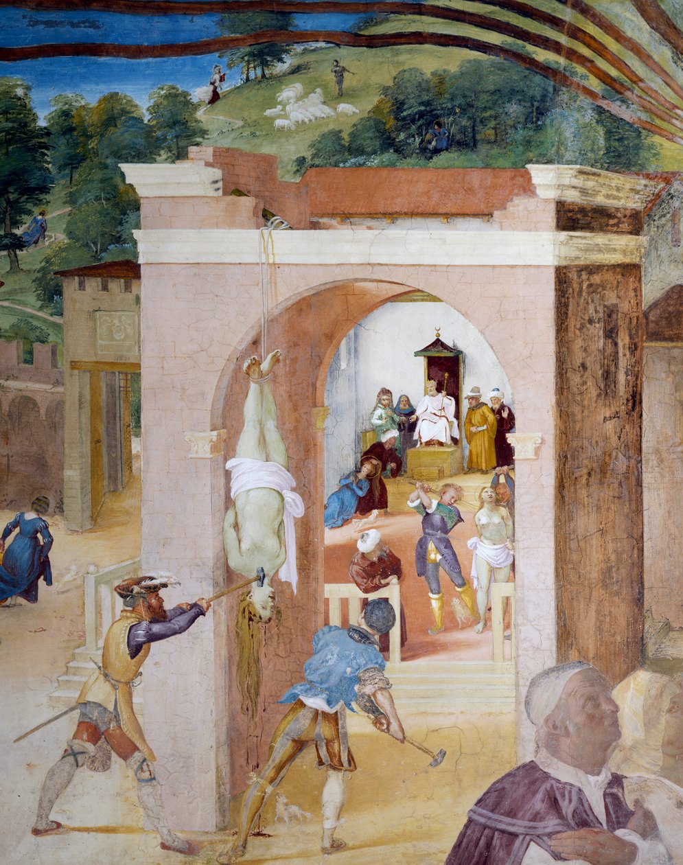 Santa Barbara voor de rechter Martian die haar marteling beveelt (detail) door Lorenzo Lotto
