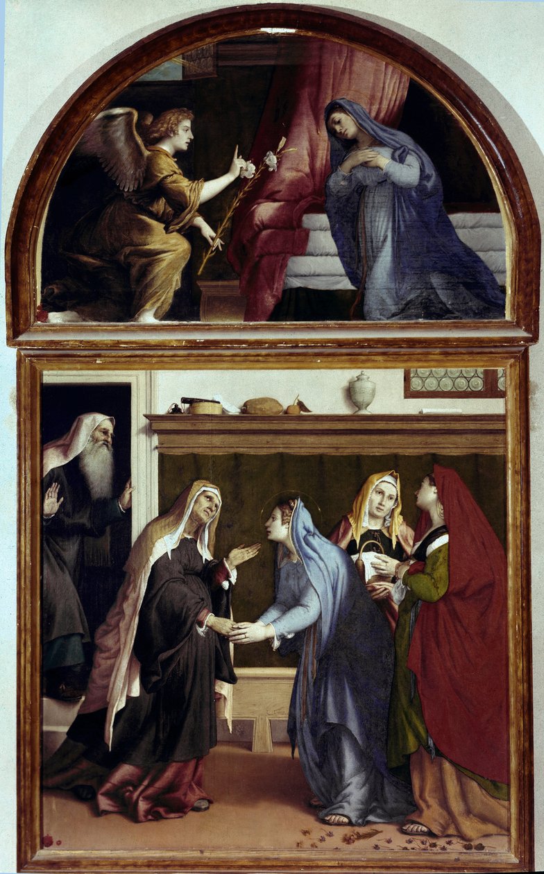 De Annunciatie. Deel van het altaarstuk van de Visitatie door Lorenzo Lotto