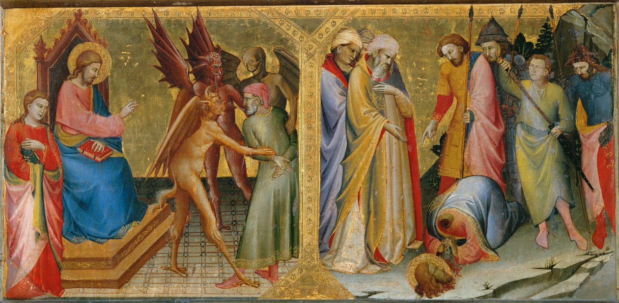 Hermogenes gebonden door de duivels die hij stuurde tegen de heilige Jacobus de Oudere ... door Lorenzo Monaco