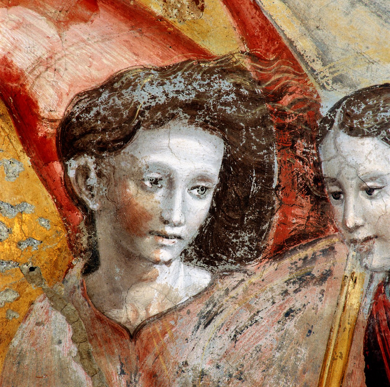 Een engel (detail van de schildering van de Kroning van de Maagd) door Lorenzo Torresani