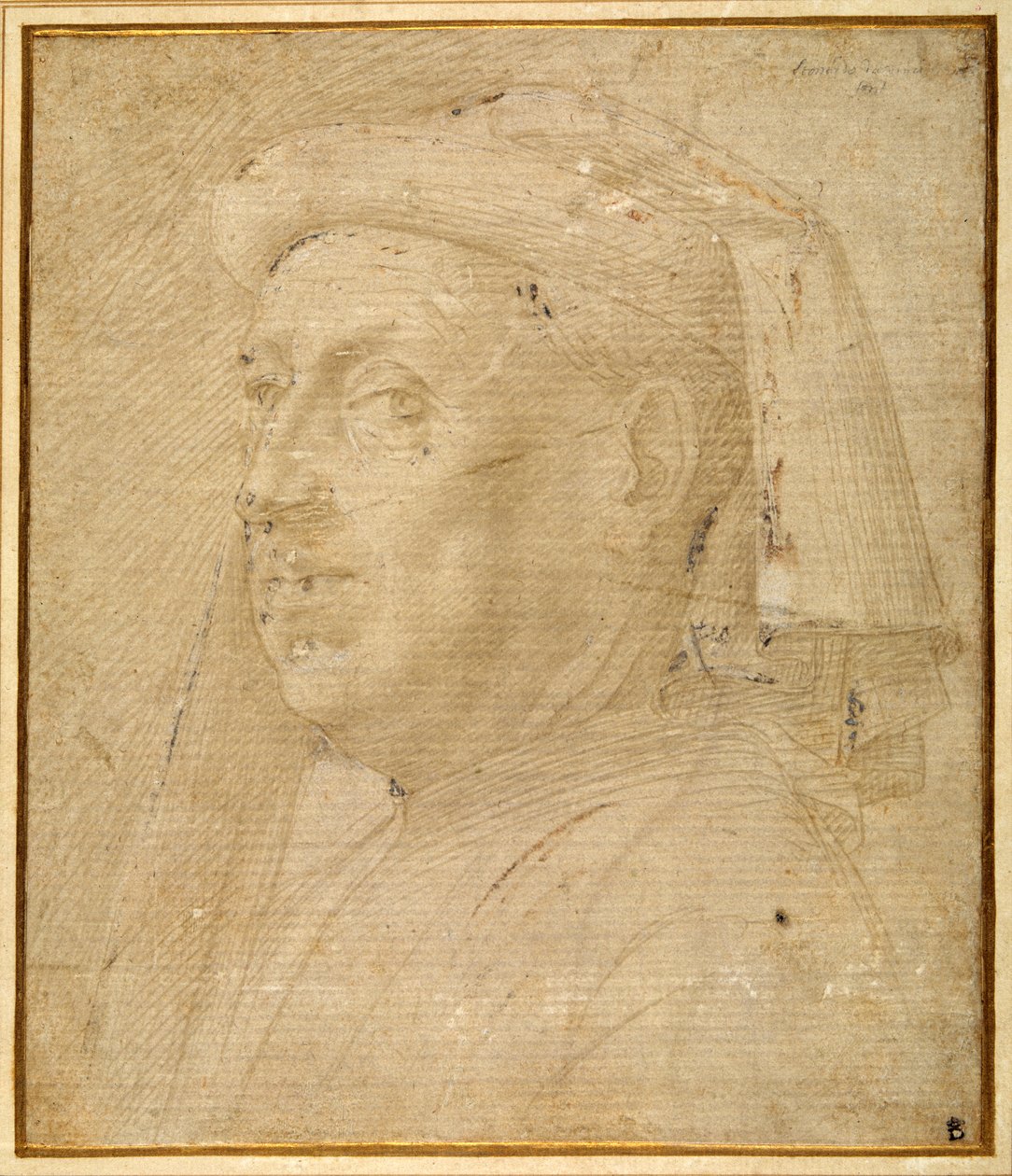 Borstbeeld van een man met een kap door Lorenzo di Credi